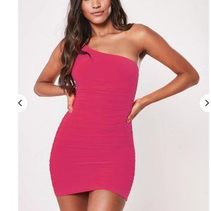 NWT Tall Hot Pink Slinky One Shoulder Mini Dress